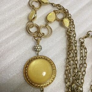 Long Gold Necklace with Yellow Accents